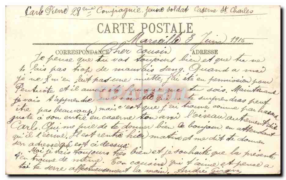CPA Marseille Le fort Saint jean et la cathedrale — Verso