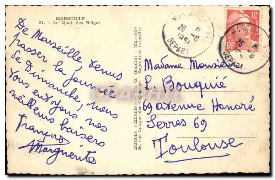 Marseille CPA Quai des Belges — Verso