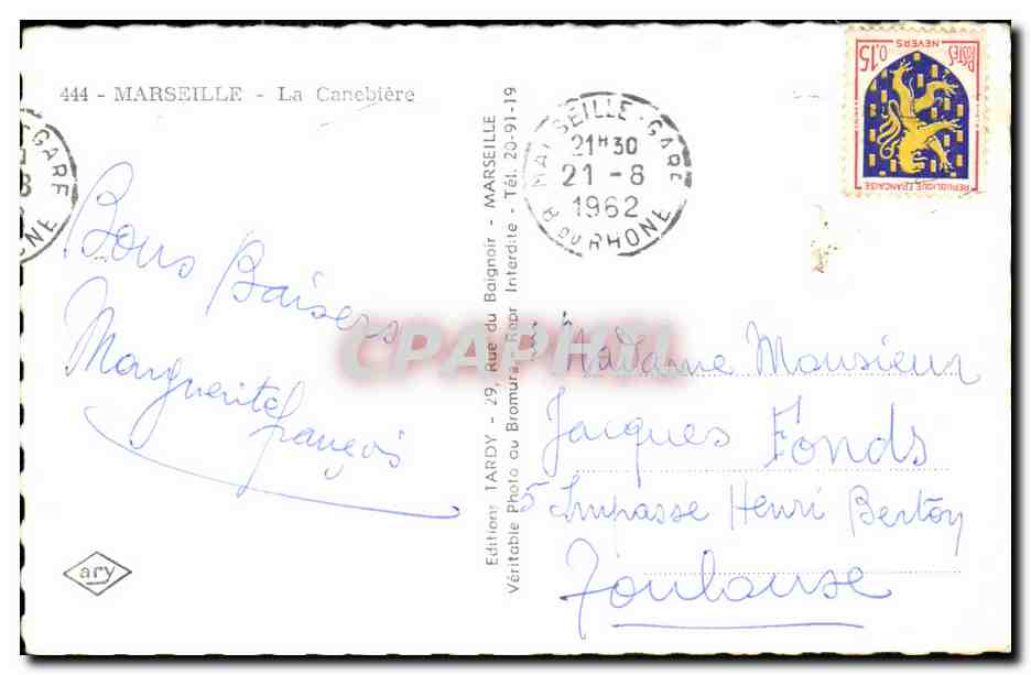 Marseille CPA La cannebiere — Rückseite