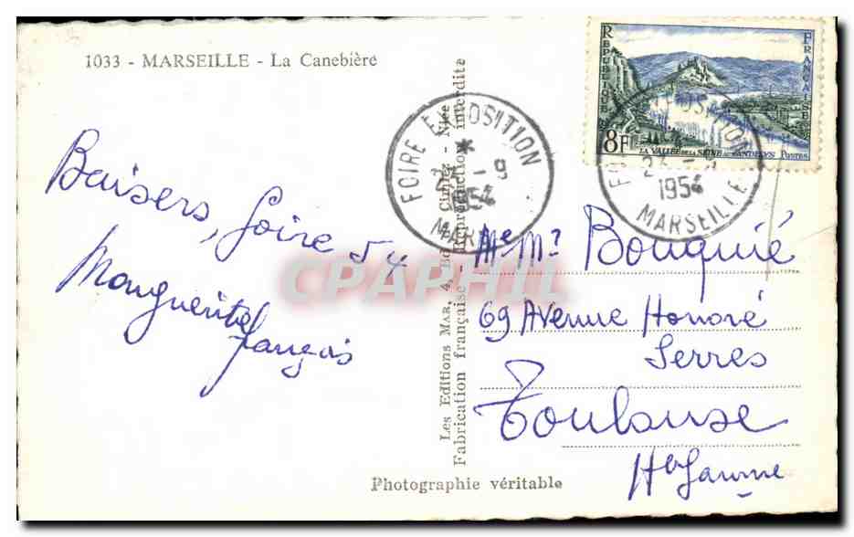 Marseille CPA la CAnnebiere — Verso