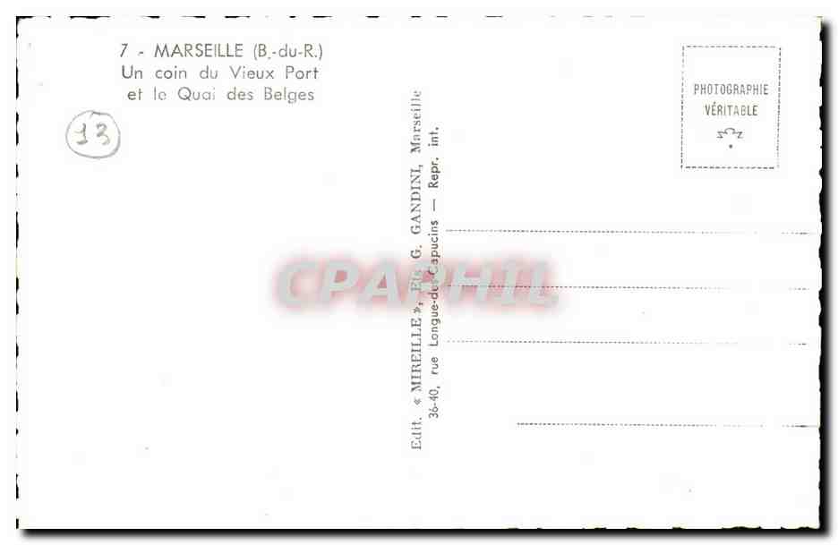 Marseille CPA Un coin du vieux port et le quai des Belges — Verso