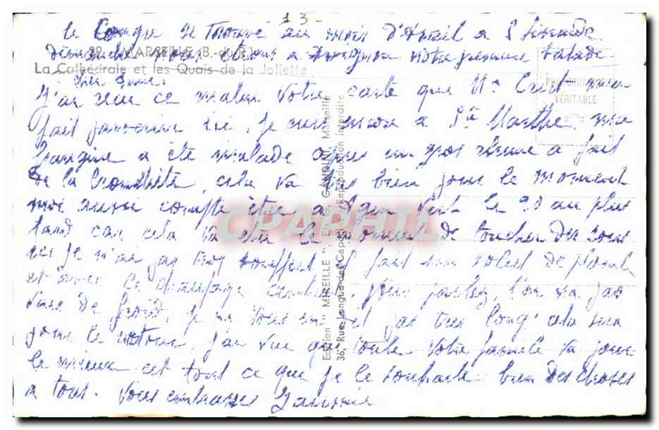 Marseille CPA La cathedrale et les quais de la Joliette — Rückseite
