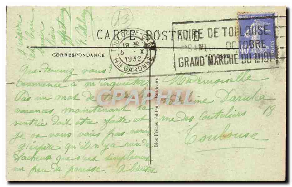 Marseille CPA Fontaine Estranglin  — Rückseite