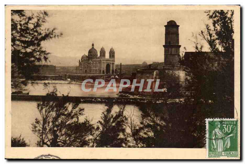 Marseille — Die Kathedrale und das Fort Saint-Jean vom Pharo aus gesehen — Éditions G. Gandini, Marseille