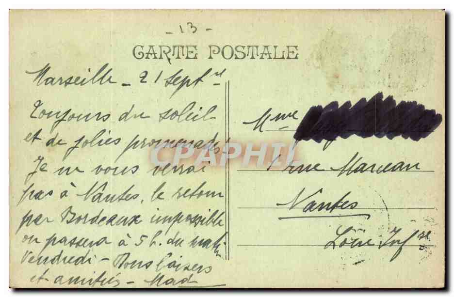 Marseille CPA la corniche anse du prophete — Verso