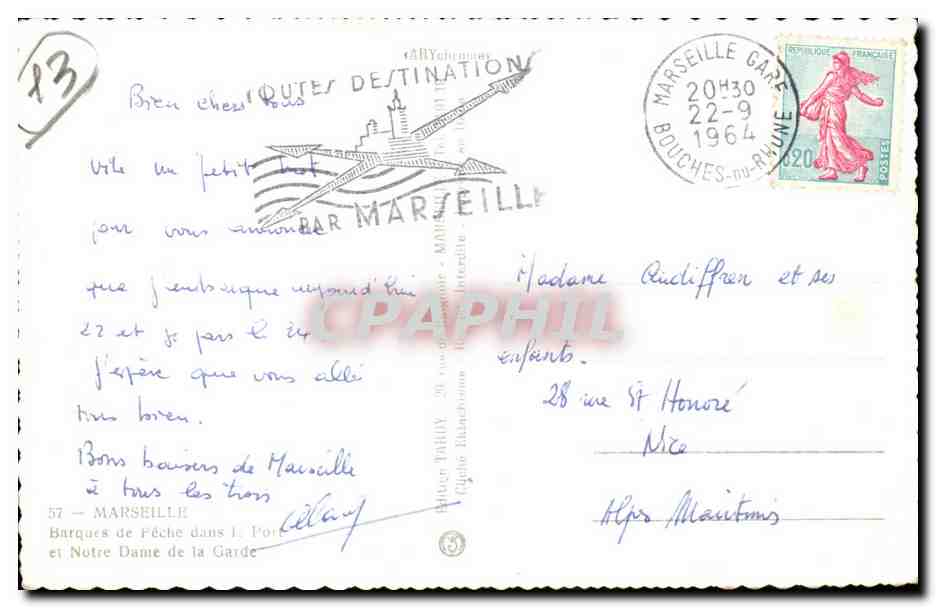 Marseille CPA Barques de peche dans le port et Notre dame de la garde — Verso