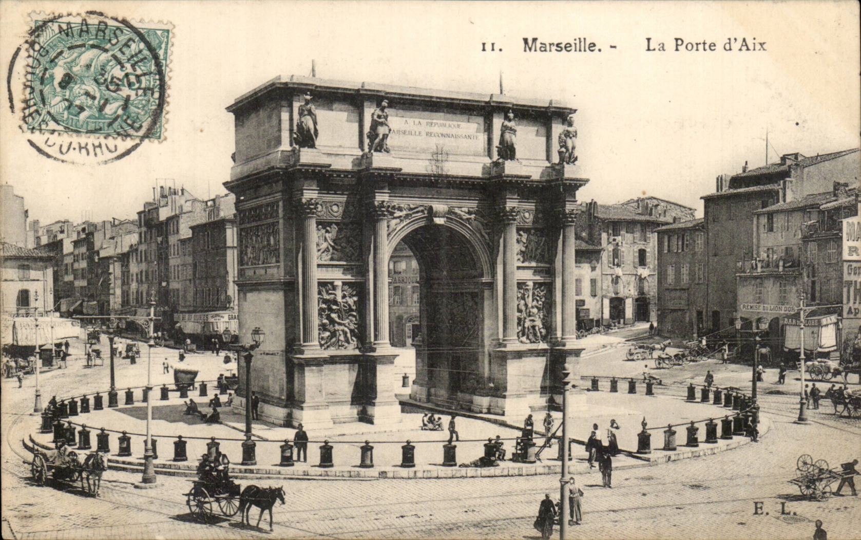 Marseille - La Porte d'Aix - horse drawn carriage - captivating view - CPA 
