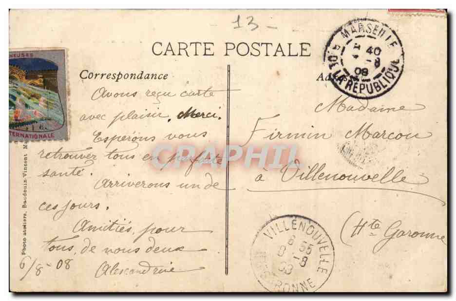 Marseille - Exposition Internationale d'Electricite 1908 Fontaine Lumineuse - CPA  — Rückseite