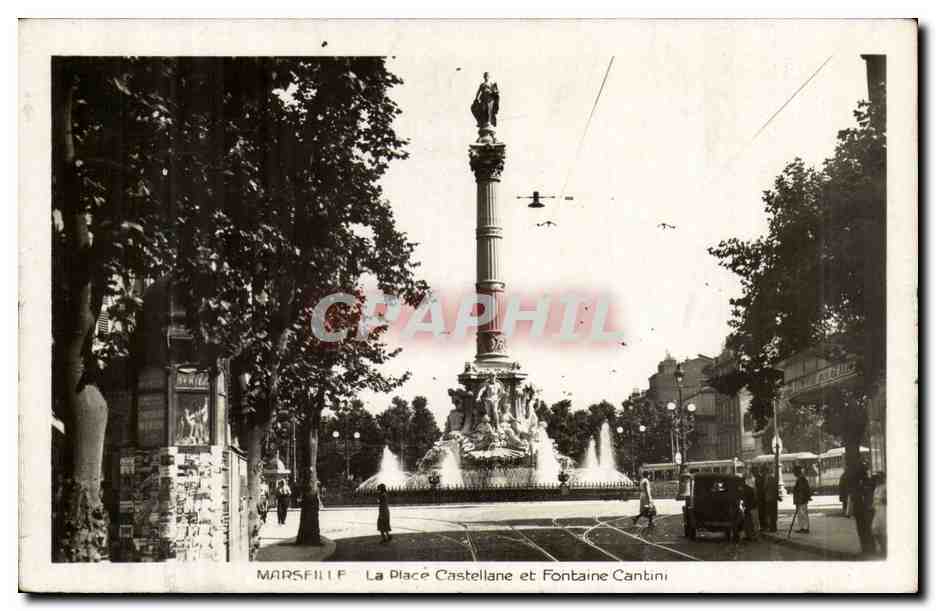 Marseille - La Place Castellane et Fontaine Cantini - CPA 