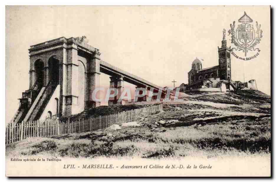 Marseille - Ascenseurs et Colline de Notre Dame de la Garde - CPA 