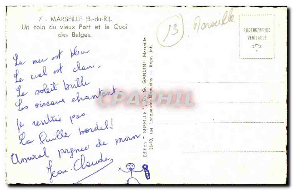 Marseille - Marseille - Un Coin du Vieux Port et le Quai des Belges - CPA  — Verso