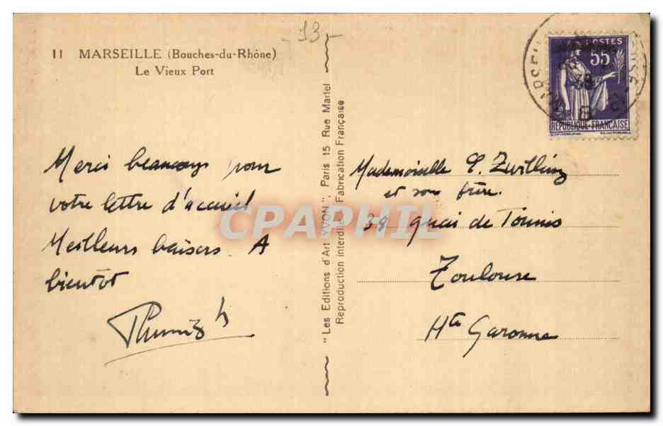 Le Vieux Port — Marseille — Les Éditions d'Art Française — Verso