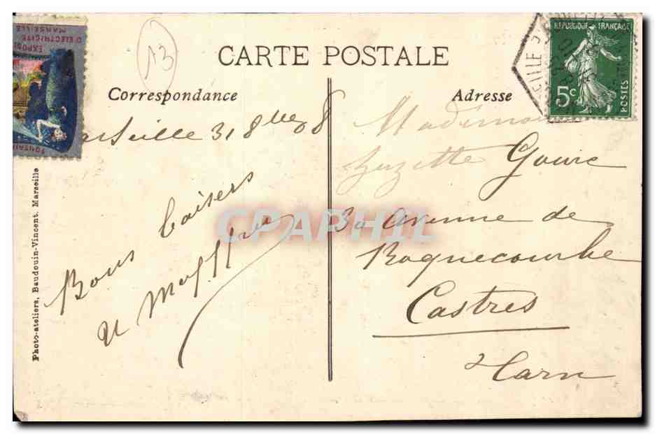 Marseille CPA Exposition internationale d'electricite 1908 Esplanade du palais de l'energie Bal d'enfant — Rückseite