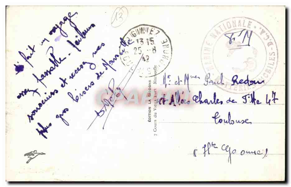 Marseille — Le Départ d'un Courrier et le Phare de la Désirade — Édition La Bégone — Verso