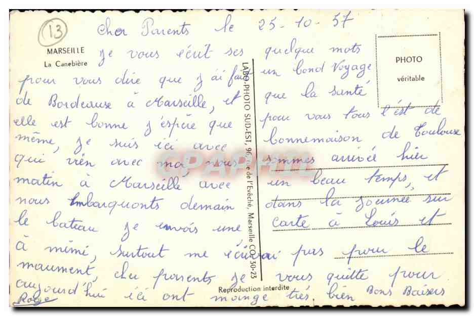Marseille - La Cannebiere - CPA  — Rückseite