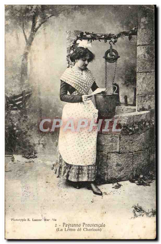 CPA Paysanno Provencalo (la lettro de Charloun) (folklore femme Provence) TOP