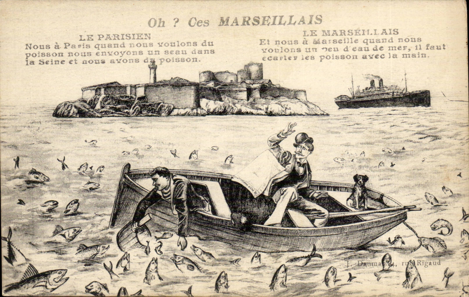 CPA oh ces Marseillais Le parisien (folklore poisson) 