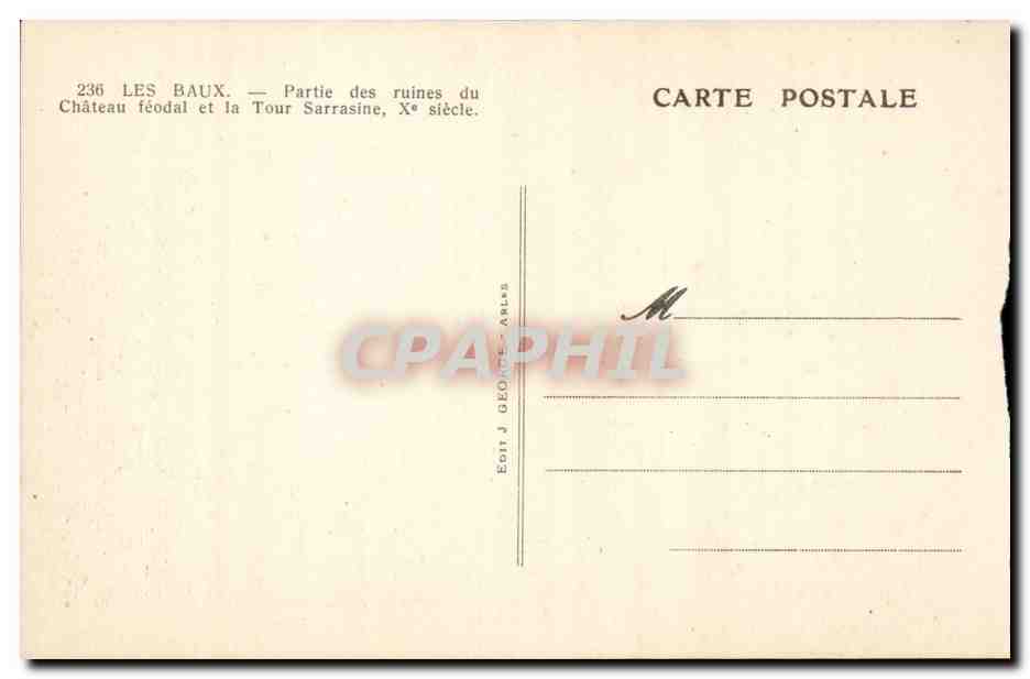 Les Baux — Partie des ruines du Château féodal et la Tour Sarrasine, Xe siècle — Verso