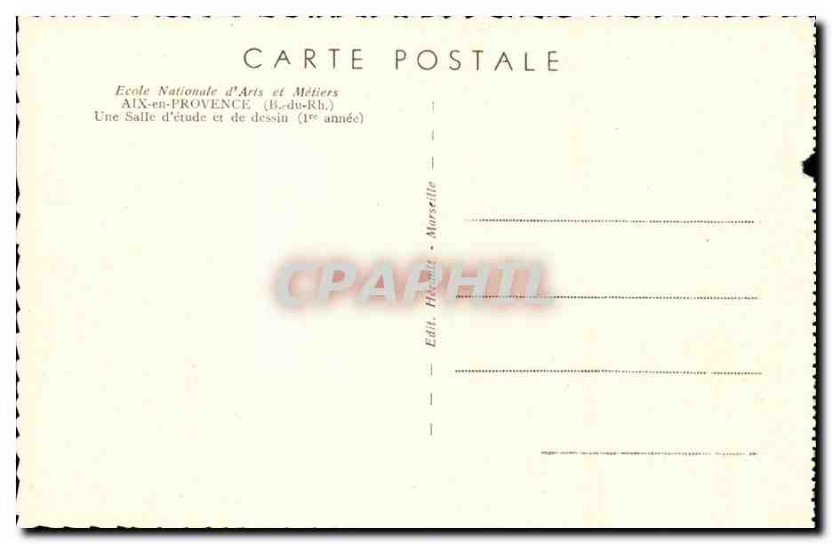 Aix en Provence CPA Ecole nationale d'arts et metiers Une salle d'etudes et de dessin — Rückseite