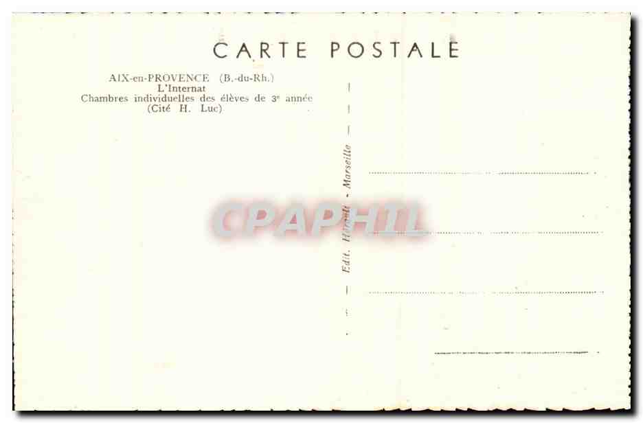 Aix-en-Provence — L'Internat, Chambres individuelles des élèves de 3e année (Cité H. Luc) — Edit. Marseille — Rückseite