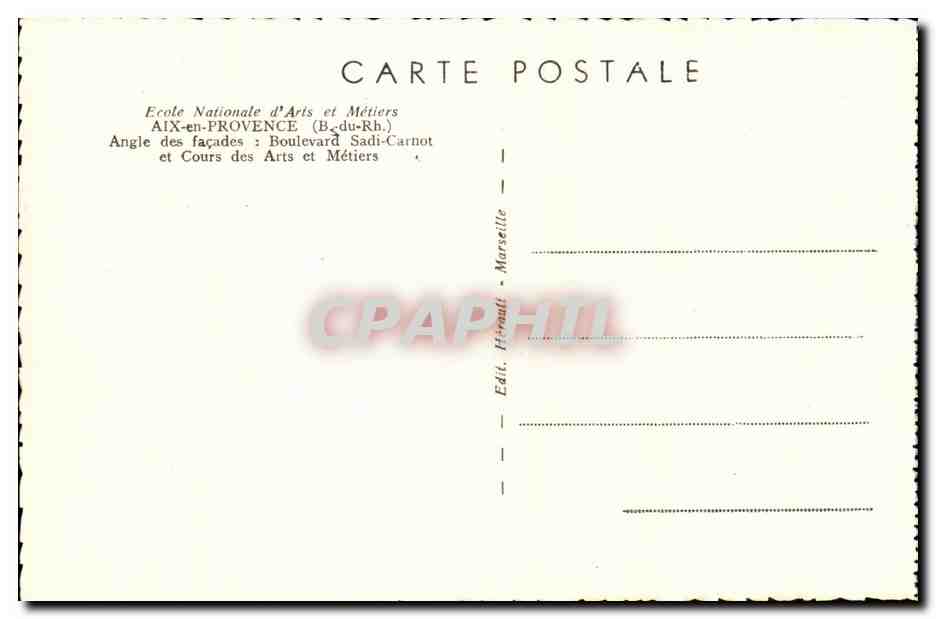 École Nationale d'Arts et Métiers — Aix-en-Provence — Verlag Rivault, Marseille — Rückseite