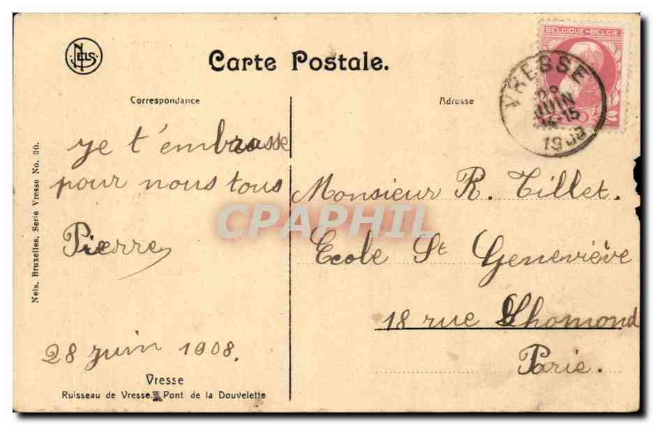 Belgique Vresse CPA Ruisseau de Vresse Pont de la Douvelette — Back