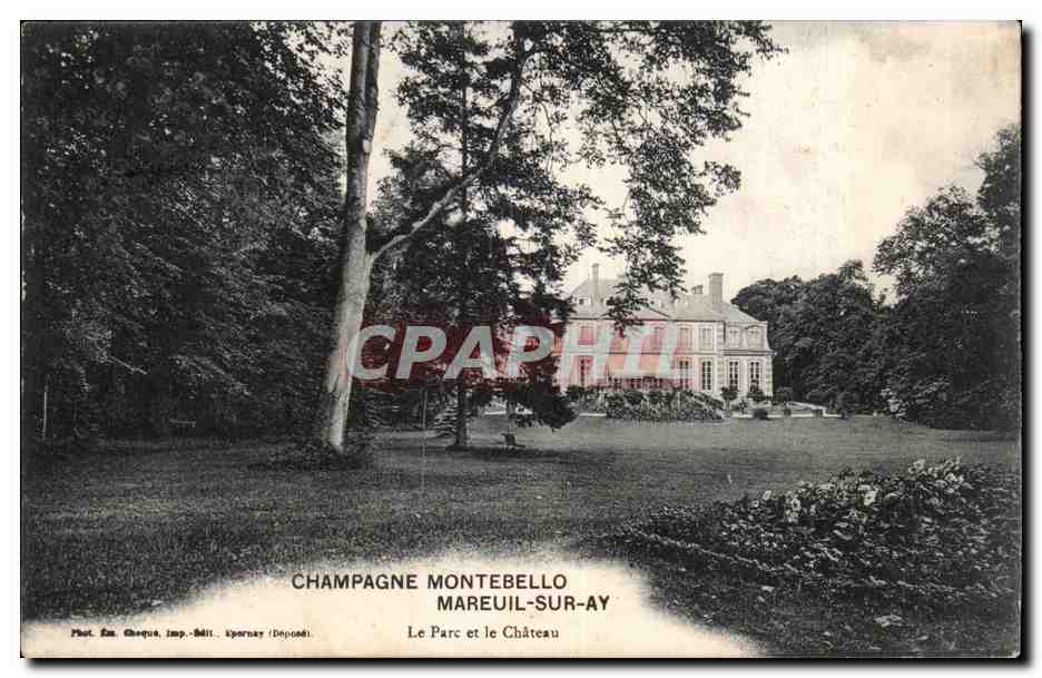 Champagne Montebello — Mareuil-sur-Ay — Phot. Ém. Cheque, Imp. Kornay (Dép. 61)