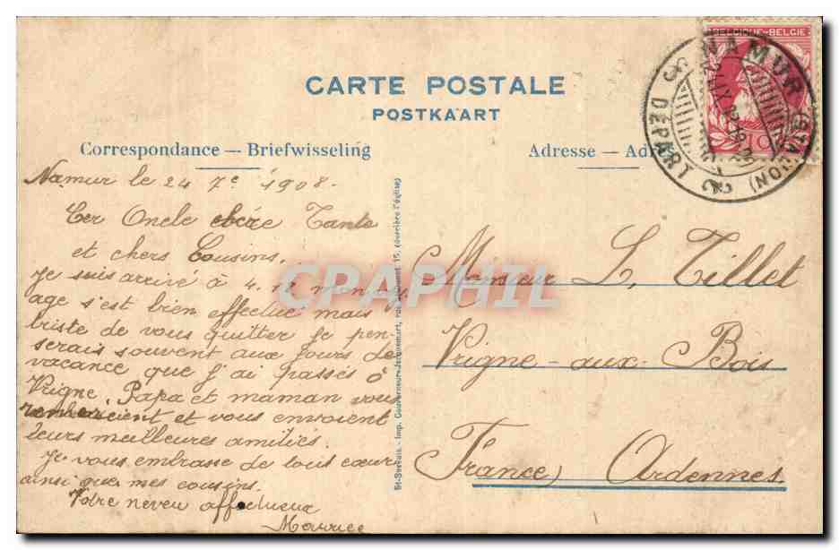 St-Servais — Quartier d'Asty-Moulin et Caserne du 13e de ligne — Édit. E. Gouverneur-Jacquenmet — Rückseite