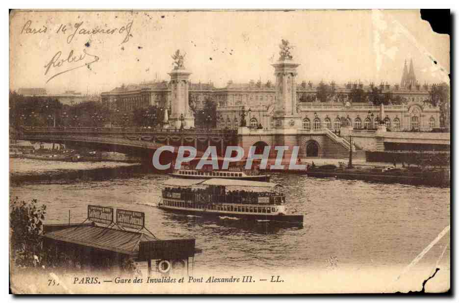 CPA Paris Gare des invalides et pont Alexandre III