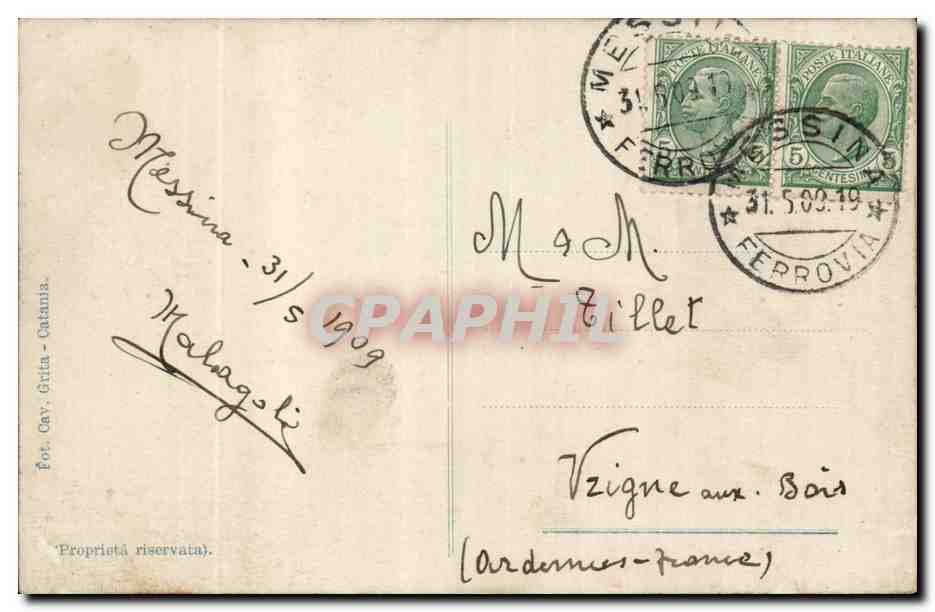Messina — Detalles de los daños después del terremoto de 1908 — Fot. Cay. Grifa - Catania, n°19 — Reverso