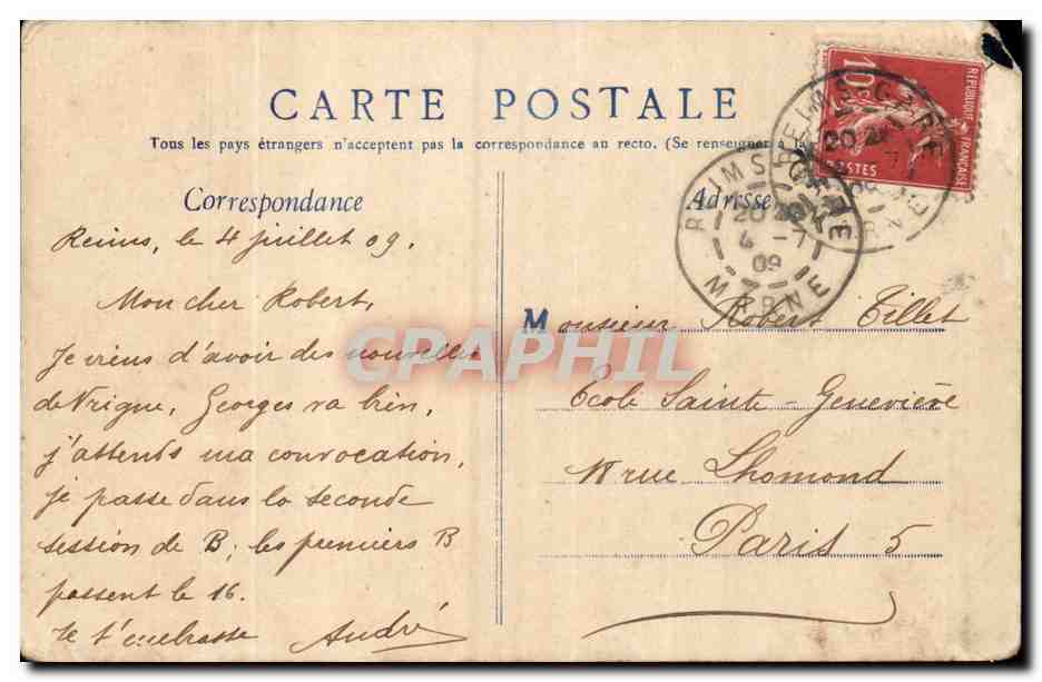 CPA Reims La nuit L'hotel de ville — Rückseite