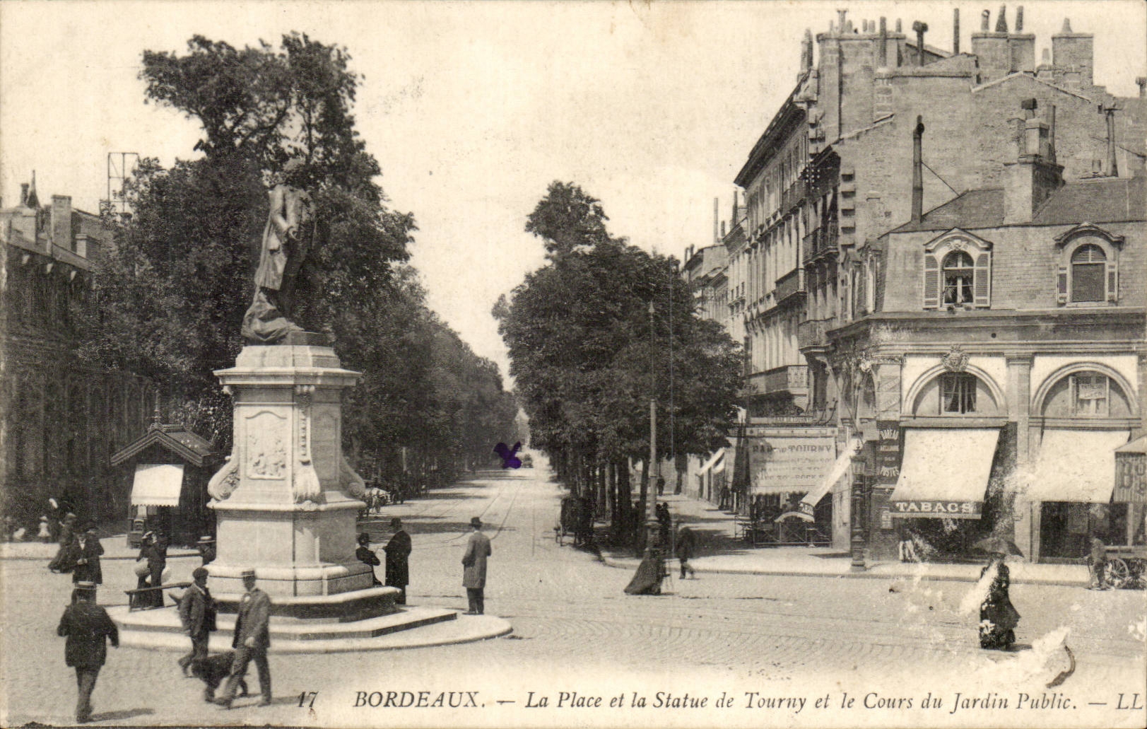Bordeaux - La Place et la Statue de Tournay et le Cours du Jardin Public - CPA 