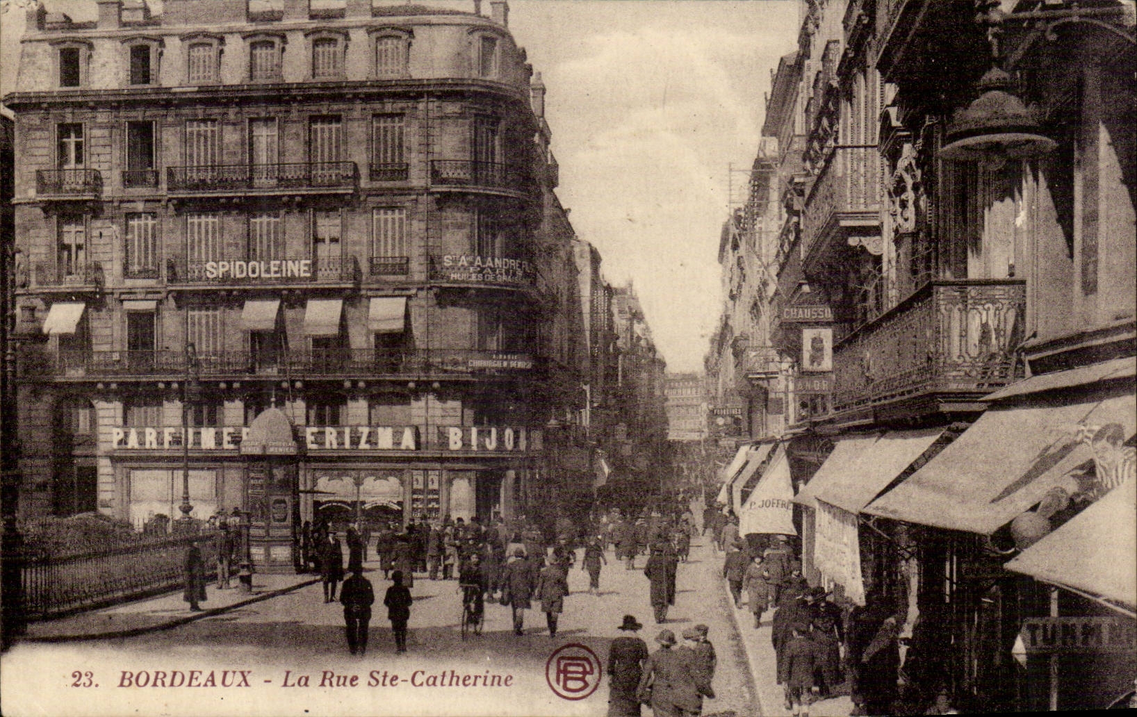 Bordeaux - La Rue Ste-Catherine — vue de commerces et piétons — éditeur H. Joffre, n°23