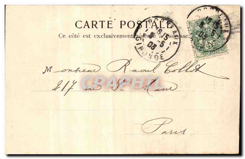 Bordeaux - Porte du Palais et la Colonne de Marbre - CPA  — Verso