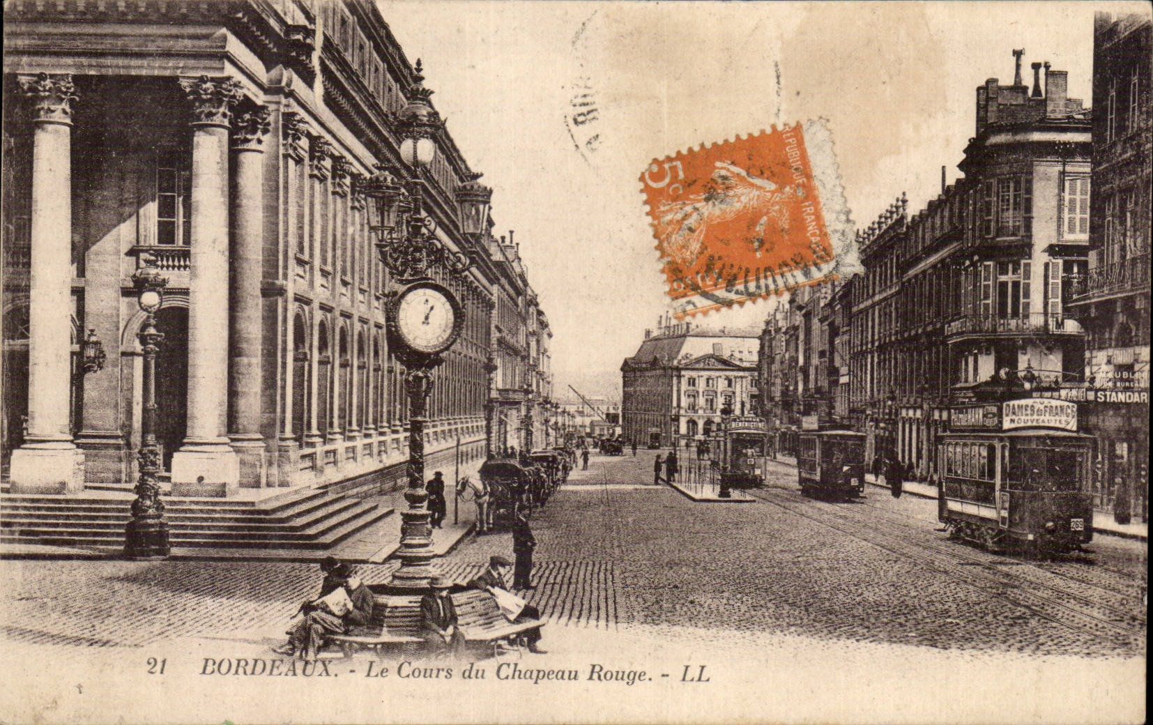 Bordeaux - Le Cours du Chapeau Rouge - horologe - tramway - CPA 