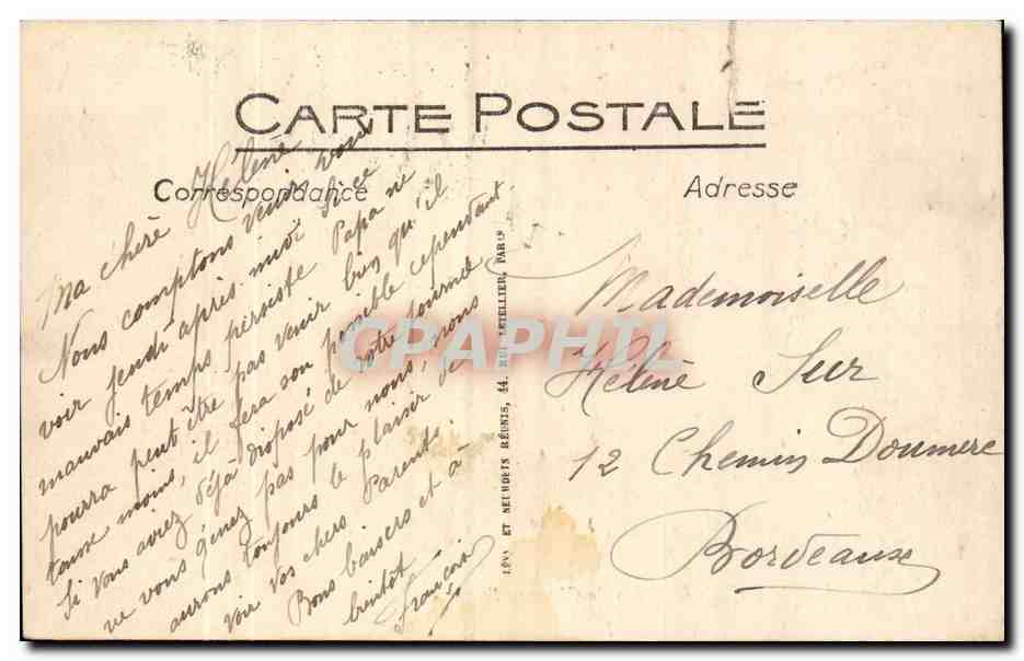 Bordeaux - Le Cours du Chapeau Rouge - horologe - tramway - CPA  — Verso