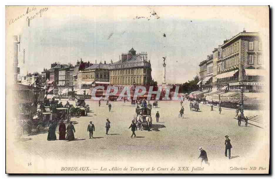 Bordeaux - Les Allees de Tourny et le Cours du XXX Juilet - horse drawn carriage - CPA 