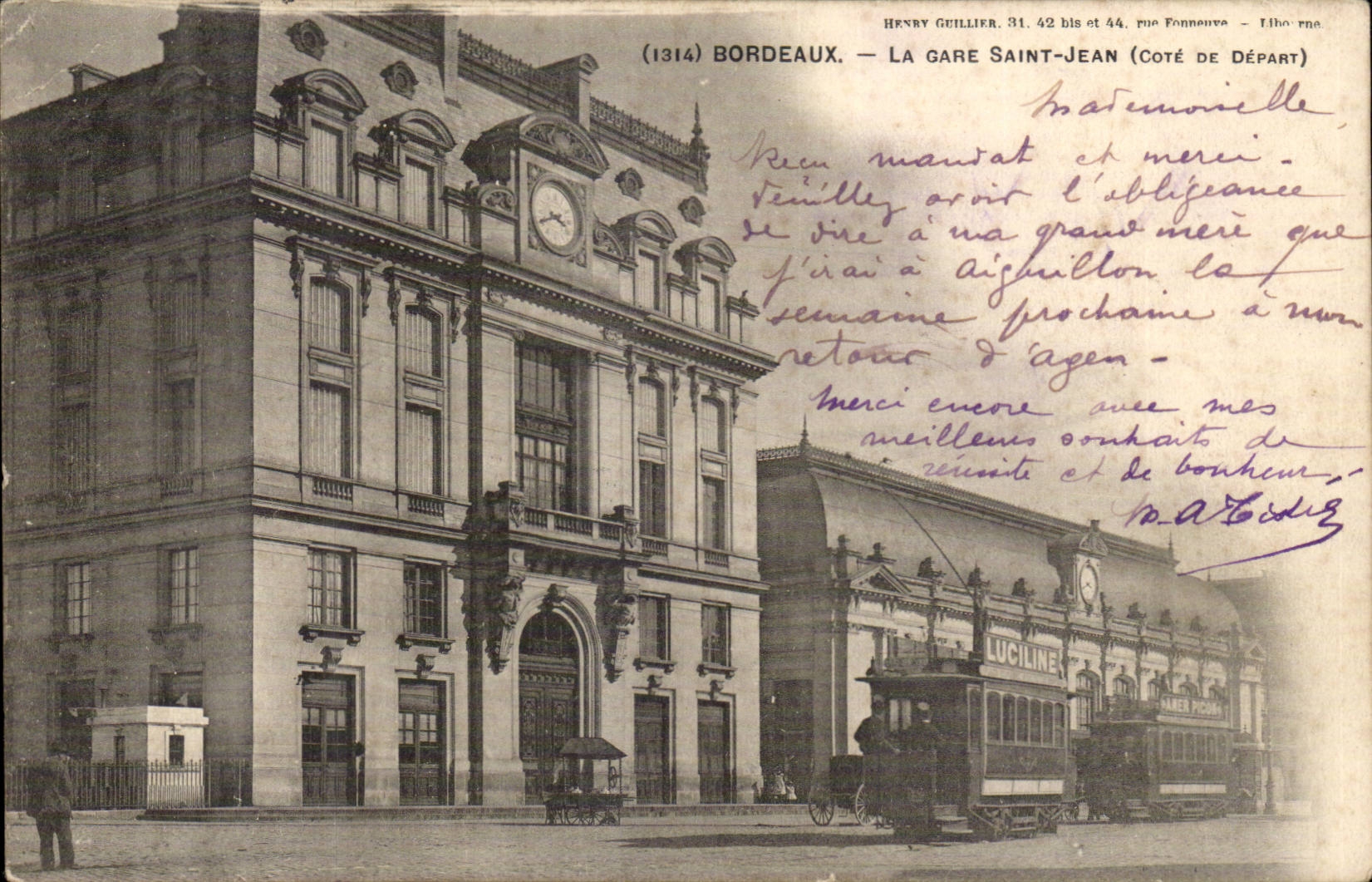 Bordeaux - La Gare Saint Jean - horologe - train - surprisingly lovely - CPA 