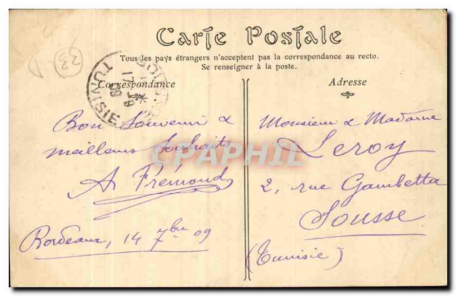 Bordeaux - La Statue de Tourny - Mercerie - tramway -lively scene - distinctive clothing - CPA  — Verso