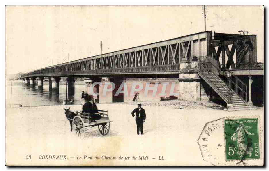Bordeaux - La Pont du Chemin de fer du Midi - ane -c Donkey Drawn Carriage - CPA 