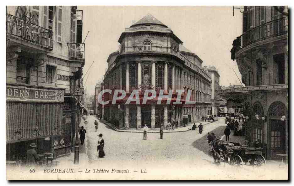 Bordeaux - Thetre Francais - cheval strolling woman with parasol - CPA 