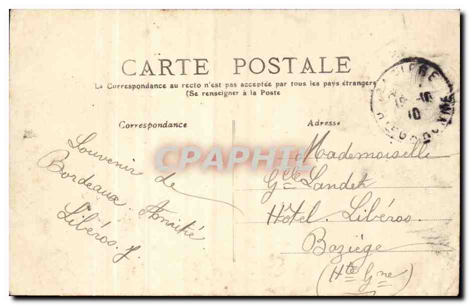Bordeaux - Gare d'Orléans — vue de l'édifice avec personnes et cheval — éditeur inconnu, n° 18 — Verso