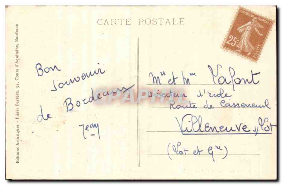 Bordeaux - Place de la Victoire et la Porte d'Aquitaine — Édition Aux Dames de France, n°71 — Achterkant