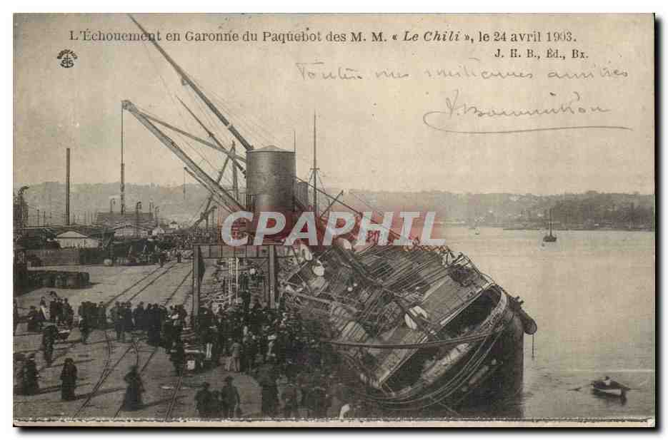 El Hundimiento en el Garonne del Transbordador de los M. M. « Le Chili », el 24 de abril de 1903 — J. H. B., Ed. Bx.