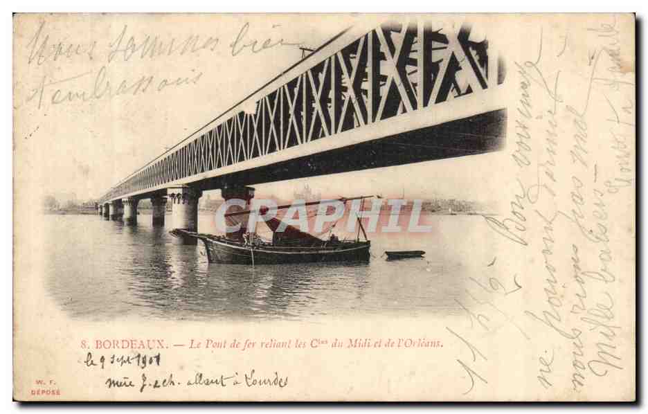 Bordeaux - Le Pont de fer reliant lesCies du Midi et de L'Orleans - CPA 
