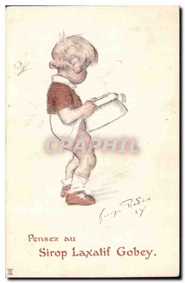 CPA Enfant pensez au laxatif Gobey (publicite)