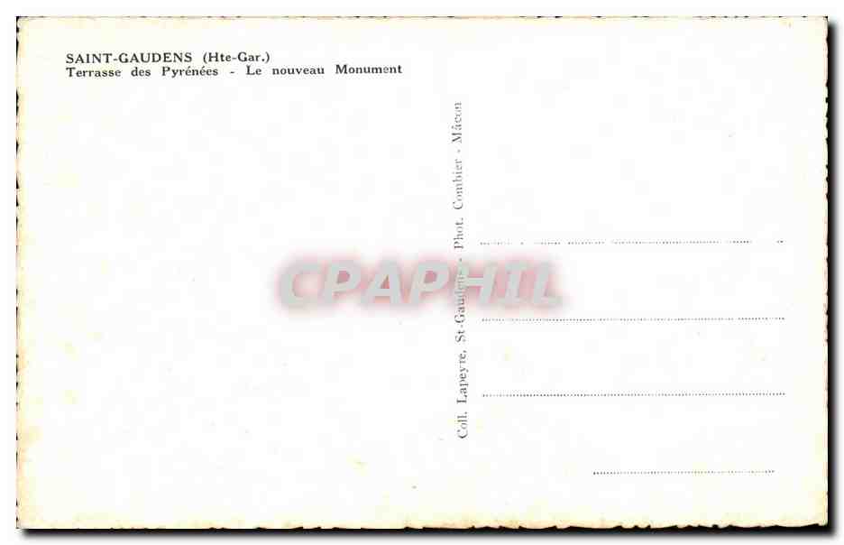 Saint-Gaudens (Hte-Garonne) — Terrasse des Pyrénées — Le nouveau Monument — Phot. Combier — Rückseite