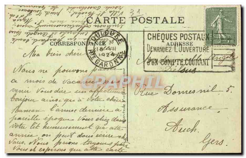 Toulouse CPA Jardin du musee — Rückseite