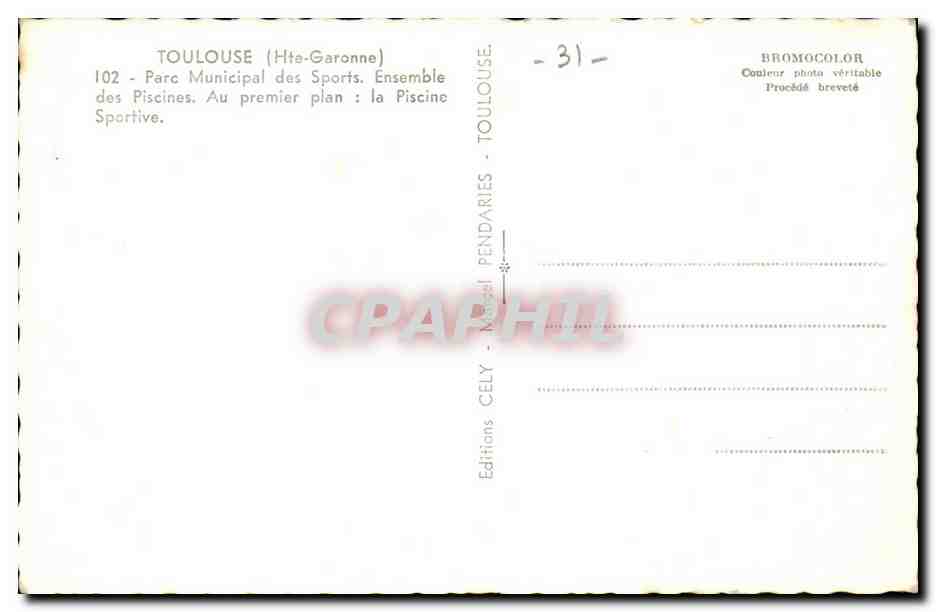 Toulouse (Hta-Garonne) — Parc Municipal des Sports, Piscine Sportive — Éditions CELY — Rückseite