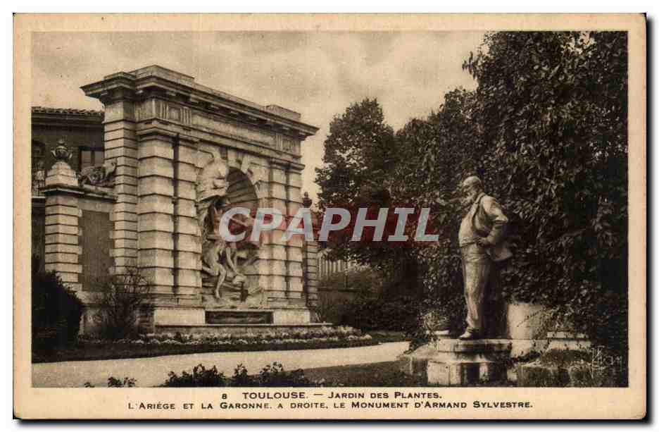 Toulouse CPA Jardin des plantes l'Ariege et la Garonne A droite le monument d'Armand Sylvestre